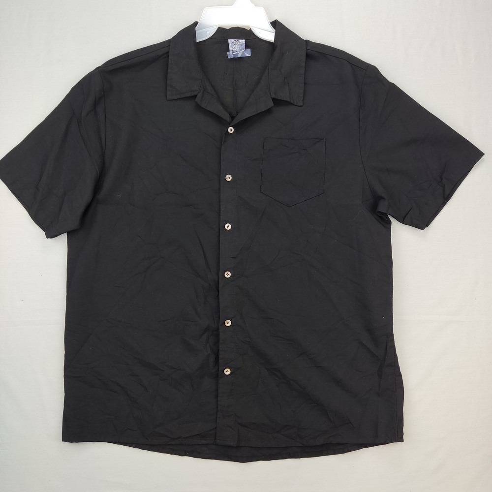 MoFiz Shirt Mens XL‎ Black Button Down Short Sleeve Camp Collar Rayon Blend